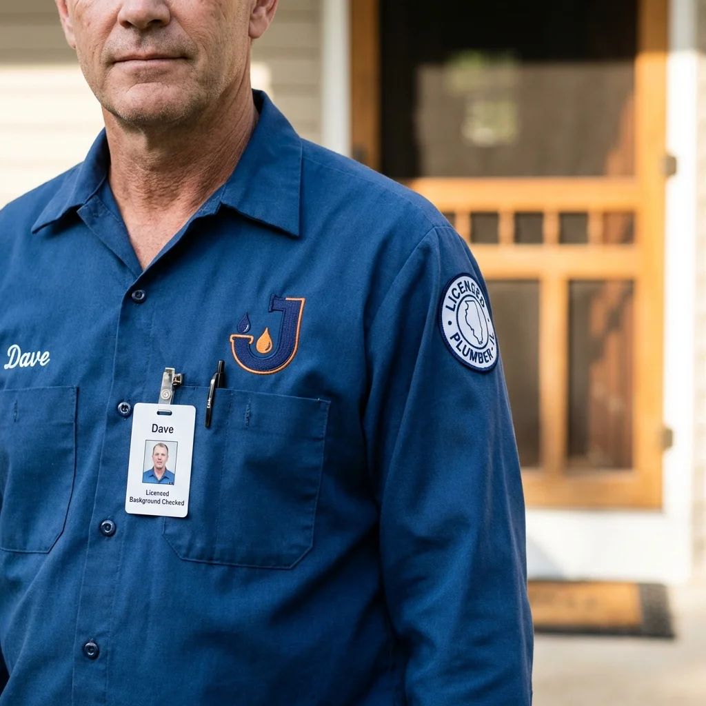 Licensed plumber showing ID badge in Longbranch, WA