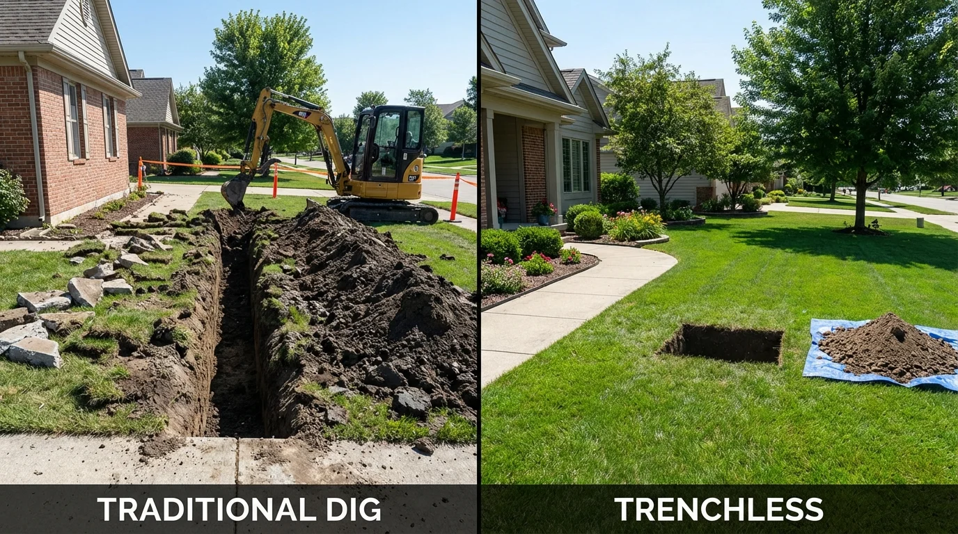 Trenchless sewer repair with minimal yard damage versus traditional excavation in Longbranch, WA